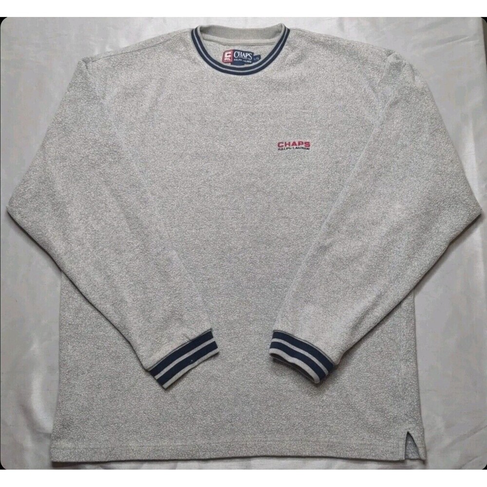 Vintage CHAPS RALPH LAUREN Men Sz XLarge Gray Fleece Pullover Vguc